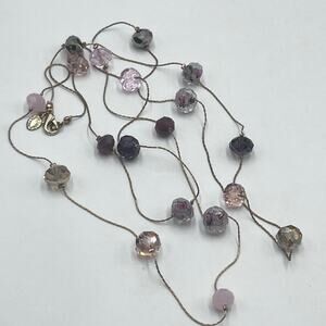 Ali Kahn New York Pink Glass Purple Rose Beaded Gold Tone Long Station Necklace